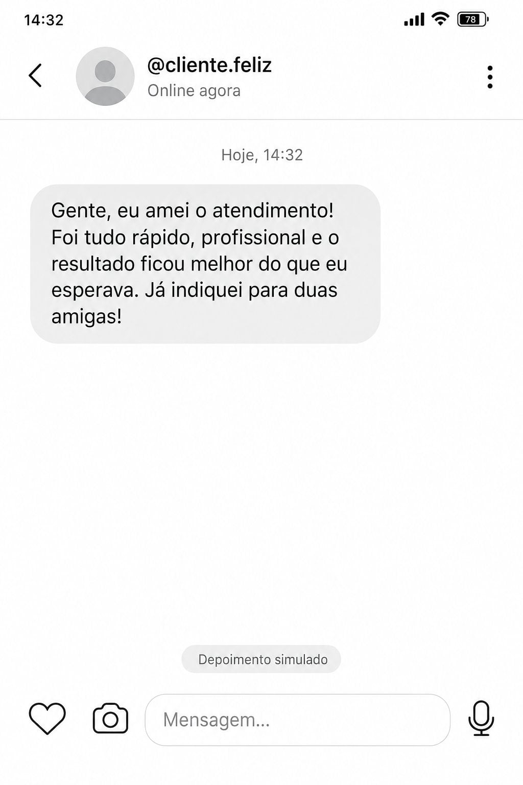 Depoimento Direct do Instagram (Fake)